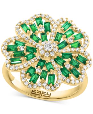 EFFY Collection - Emerald (1-1/5 ct. t.w.) & Diamond (3/8 ct. t.w.) Clover Statement Ring in 14k Gold