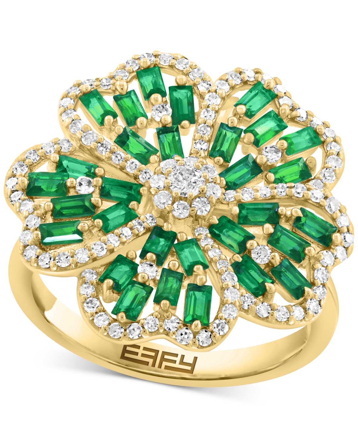 Effy Collection Effy Emerald (1-1/5 Ct. T.w.) & Diamond (3/8 Ct. T.w.) Clover Statement Ring In 14k Gold