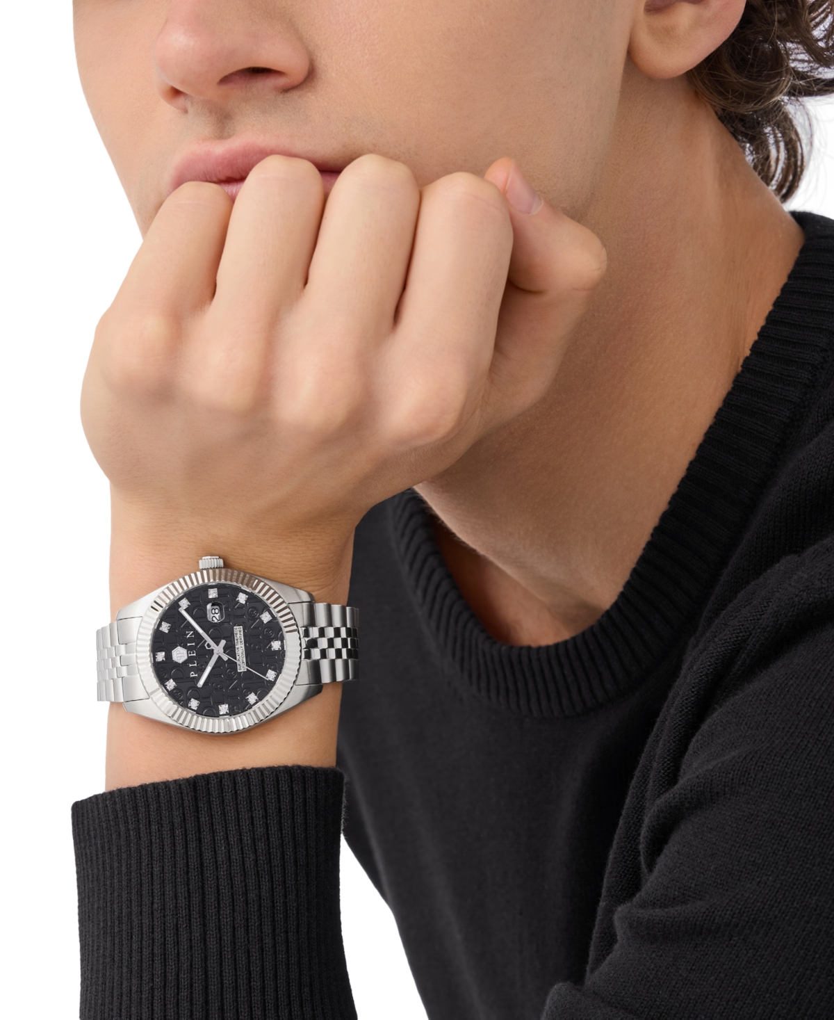 Philipp Plein Date Superlative Crystal Watch In Stainless Steel