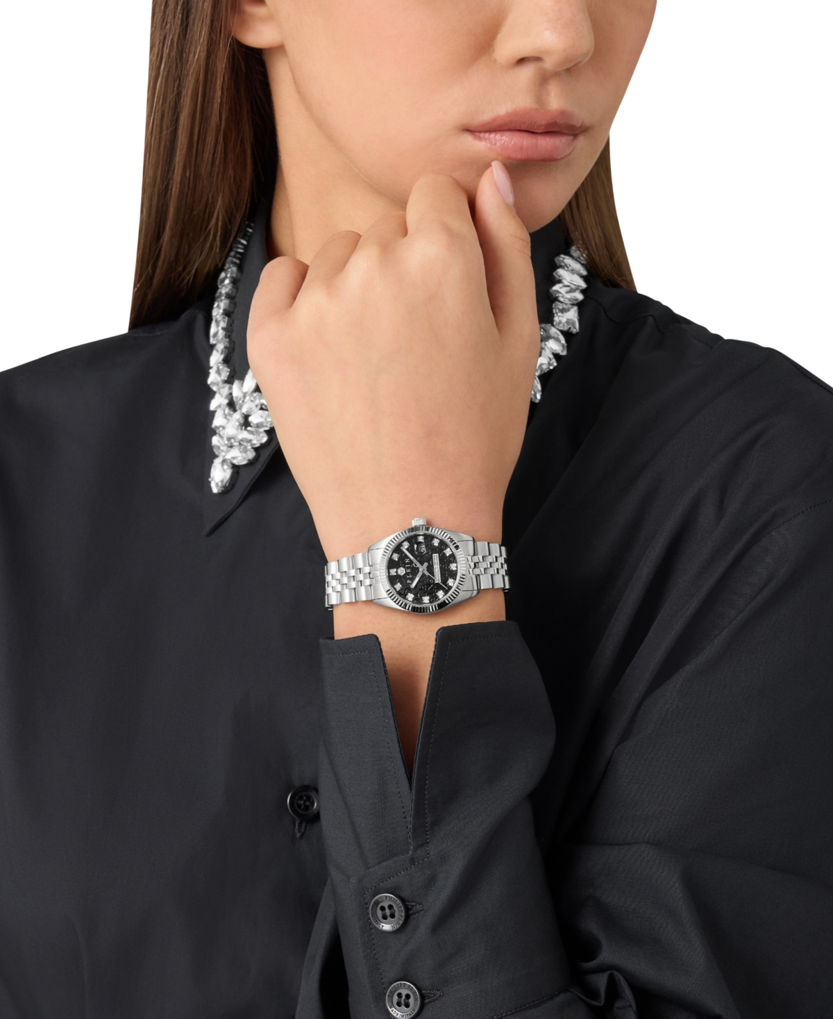 Philipp Plein Date Superlative Crystal Watch In Stainless Steel