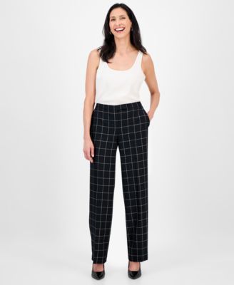 Women's Windowpane Check Notch Collar Pantsuit Set, Regular & Petite 