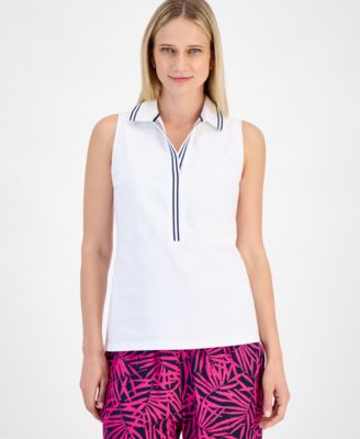 Nautica Jeans - Women's Piqu&eacute;-Knit Johnny Collar Sleeveless Top