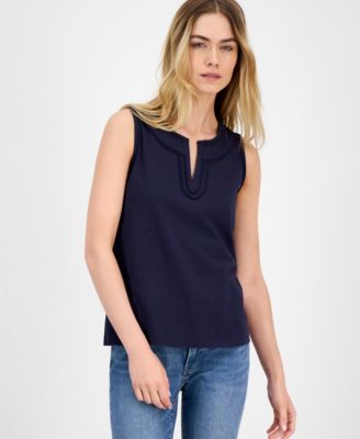 Nautica Jeans - Women's Cotton Scalloped-Trim Sleeveless Top