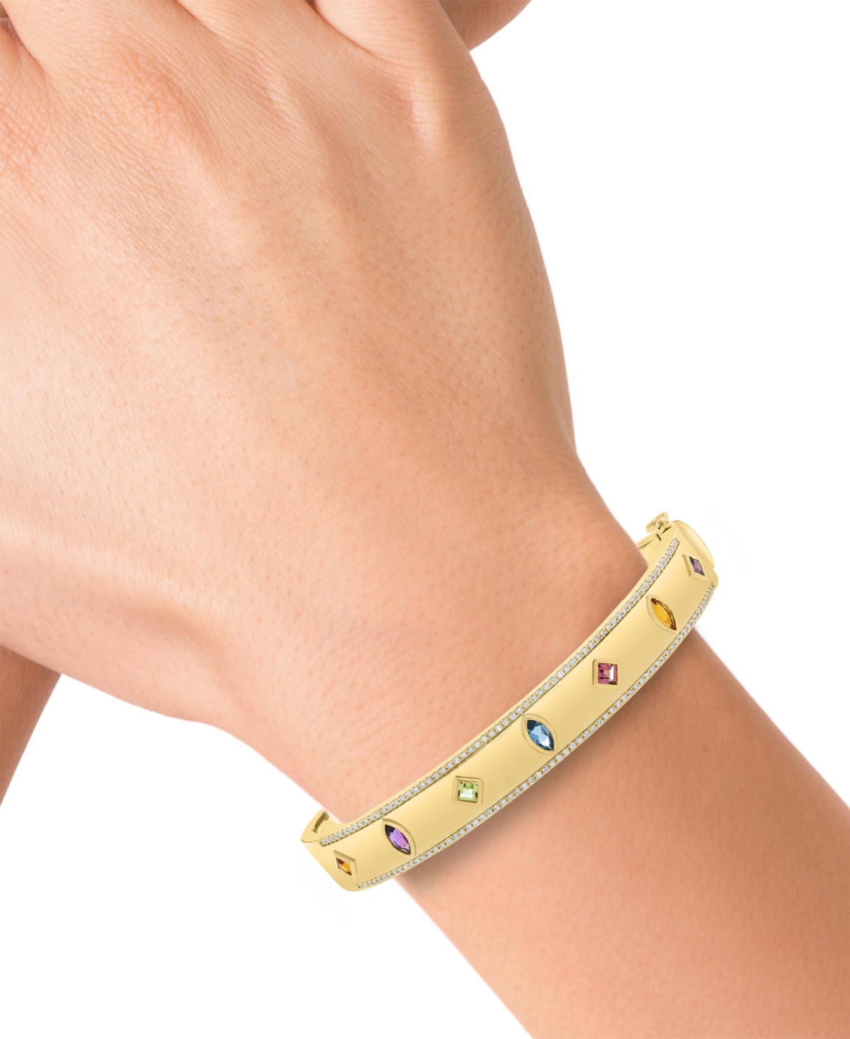 Effy Multi-Gemstone (7/8 ct. t.w.) & Diamond (3/8 ct. t.w.) Mixed-Cut Bangle Bracelet in 14k Gold-Plated Sterling Silver
