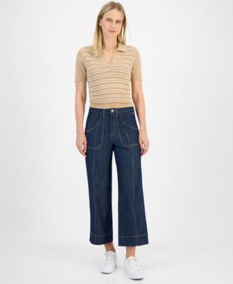 Nautica Jeans - Women's Contrast-Stitching Wide-Leg Cropped Jeans