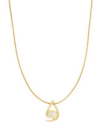 EFFY&reg; Ethiopian Opal (1-5/8) & Diamond (1/20 ct. t.w.) 18" Pendant Necklace in 14k Gold-Plated Sterling Silver