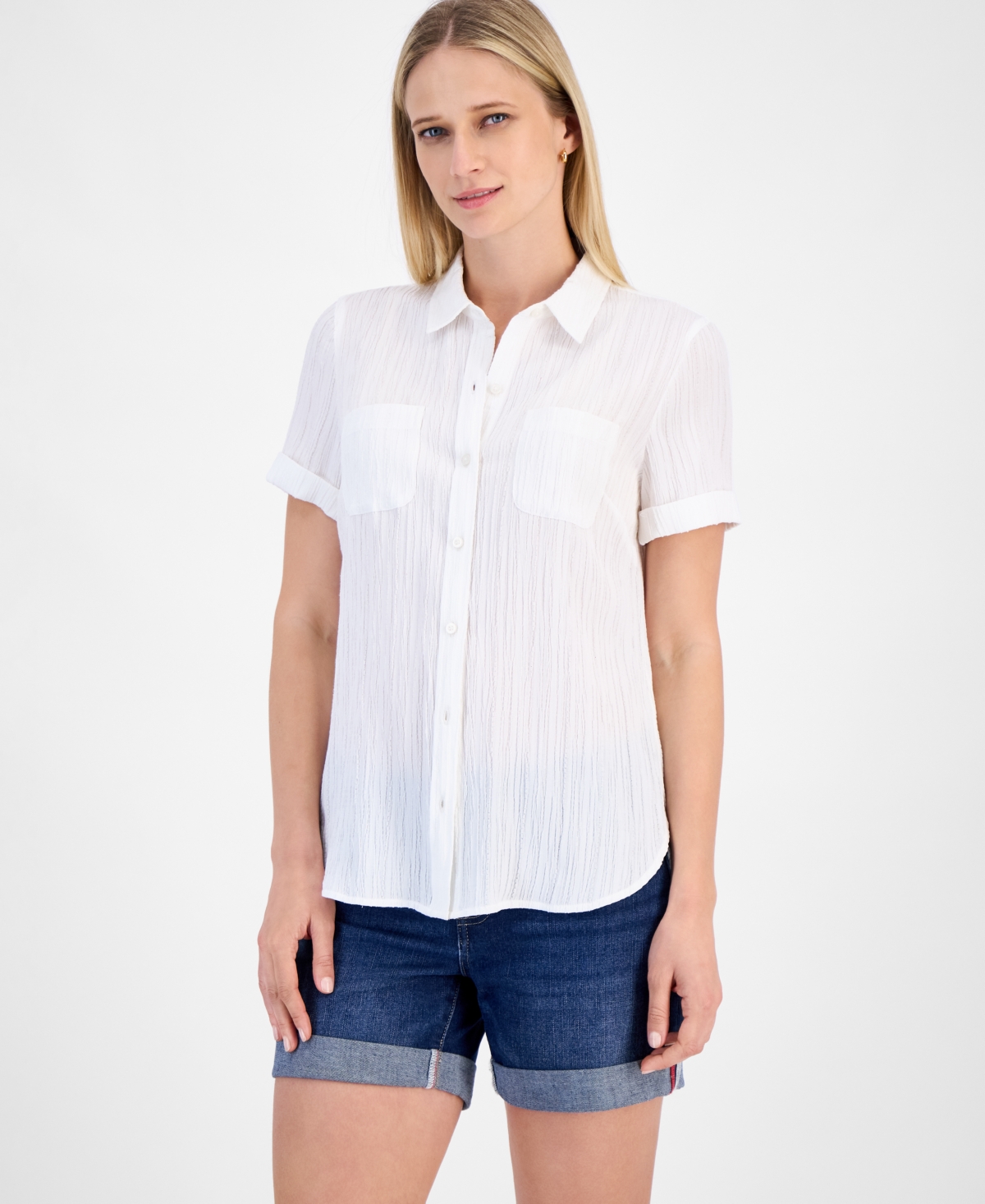 Women's Dobby Short-Sleeve Button Shirt - Ivory