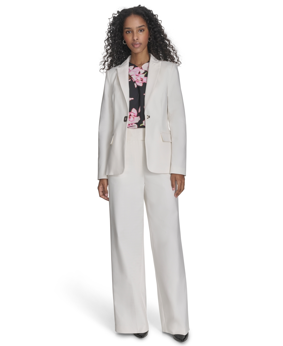 Calvin Klein Petite Classic One-button Blazer In Cream