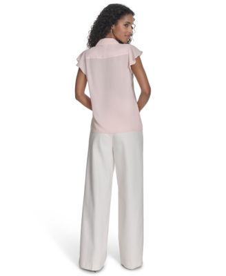 Миниатюрная однотонная блузка с оборками спереди от Calvin Klein