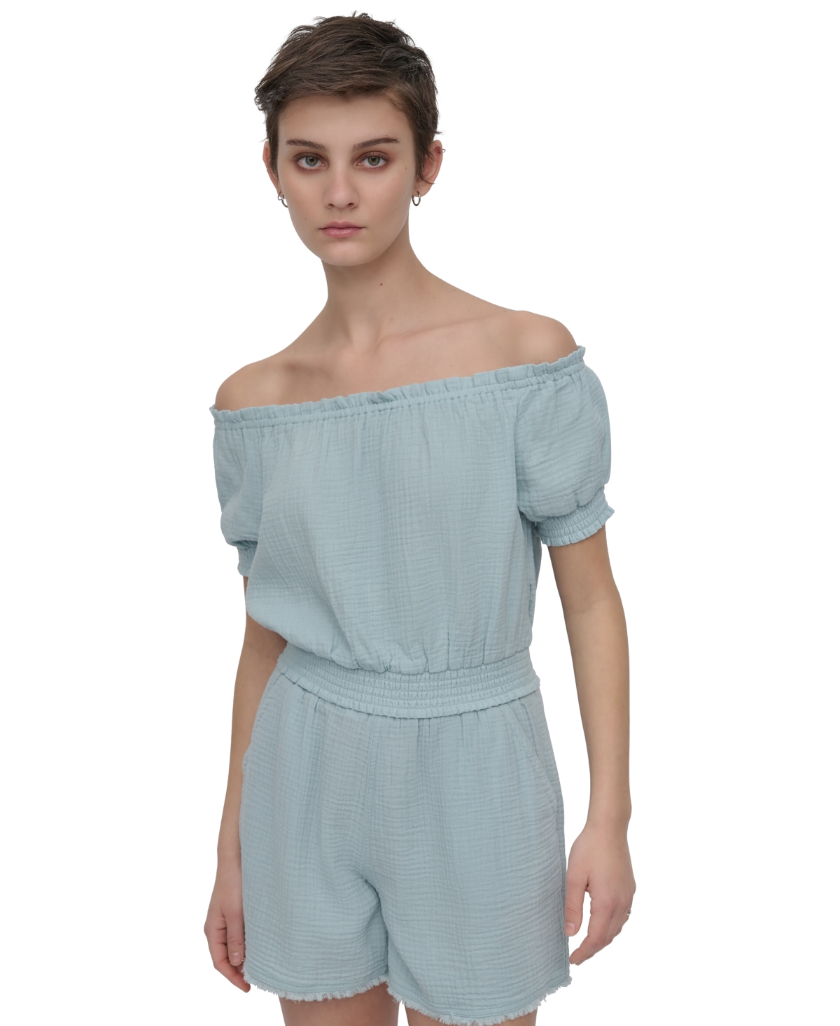 DKNY JEANS WOMEN'S COTTON GAUZE OFF-THE-SHOULDER TOP 