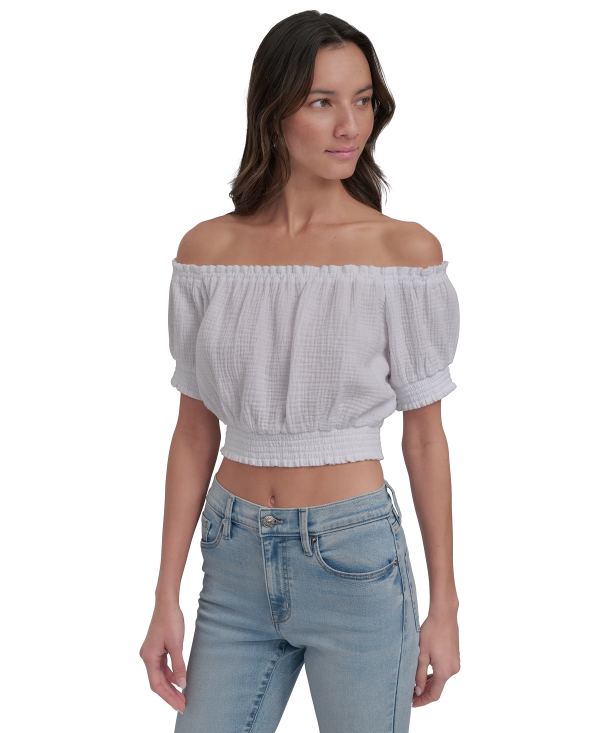 DKNY JEANS WOMEN'S COTTON GAUZE OFF-THE-SHOULDER TOP 