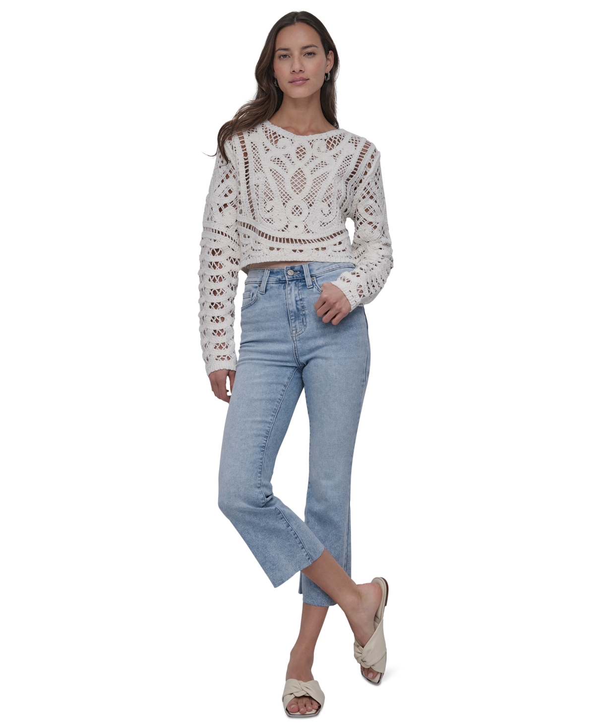 DKNY JEANS WOMEN'S COTTON CROCHET SWEATER 