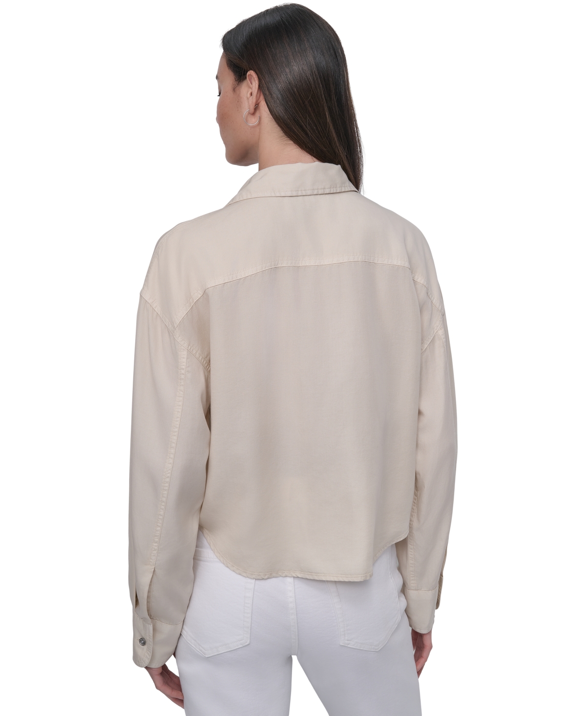DKNY JEANS WOMEN'S CROPPED FLAP-POCKET SHIRT 