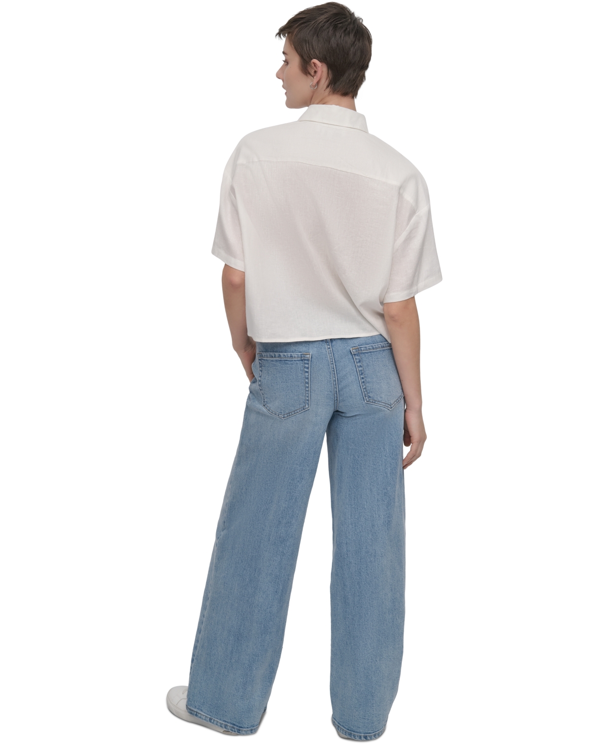 DKNY JEANS WOMEN'S OVERSIZED CROPPED SHIRT 