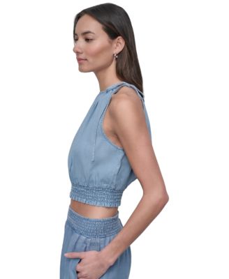 Women's Smocked-Waist Sleeveless Crop Top