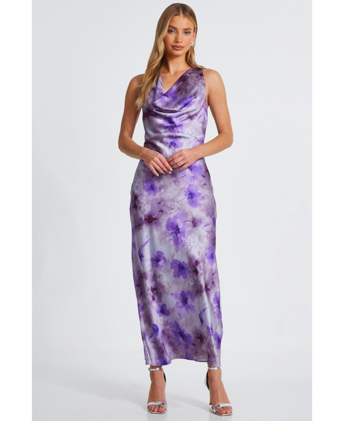 Women's Floral Cowl Maxi Dress - Lilac