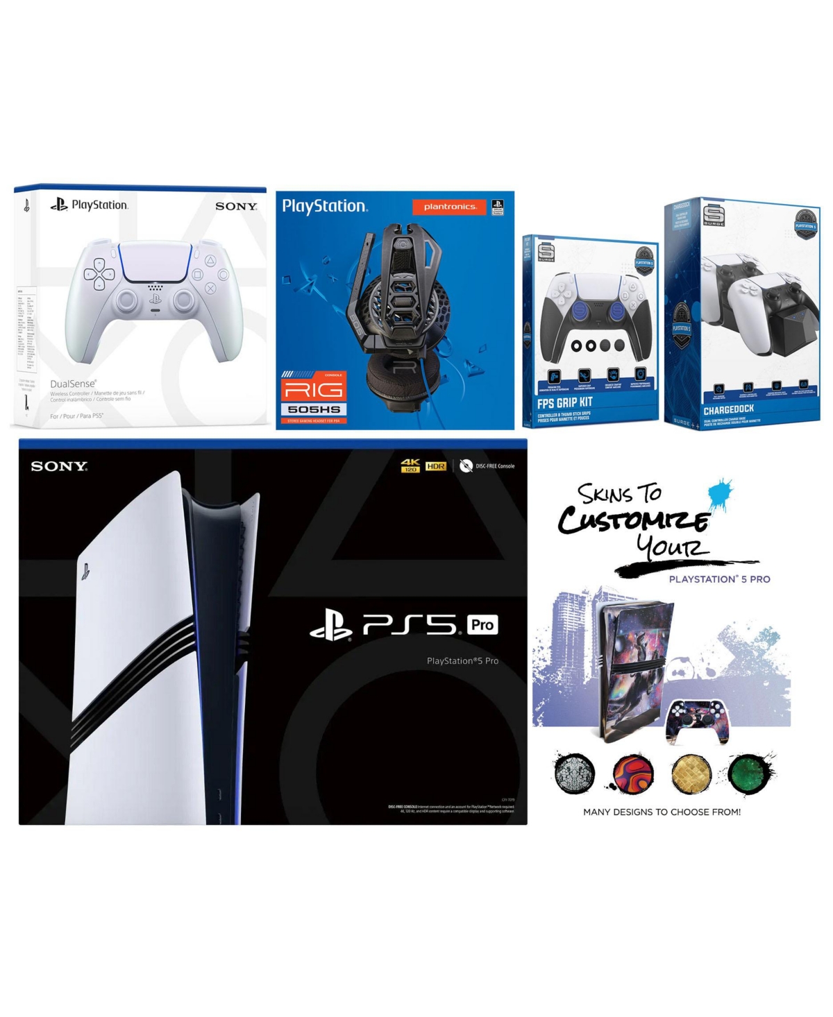 Sony Playstation 5 Pro Bundle with Extra Volcanic Red Controller, Plantronics Headset, Fps Grip Kit, Dual Charge Dock and MightySkins Decal Voucher Pl