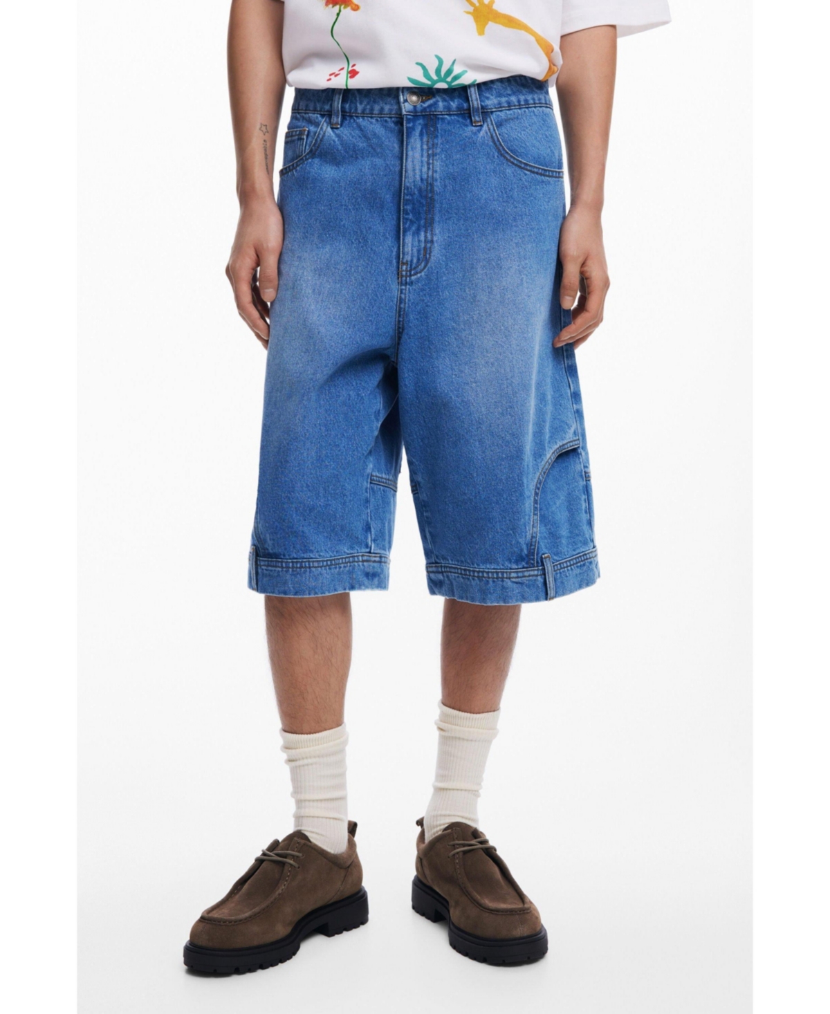 Men's Upcycling denim Bermuda shorts - Medium blue