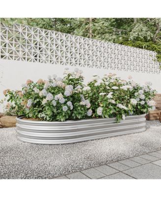 Raised Garden Bed Outdoor, Oval Large Metal Raised Planter Bed for for Plants, Vegetables, and Flowers - Silver 88.99"x 44.68" x 11.42'