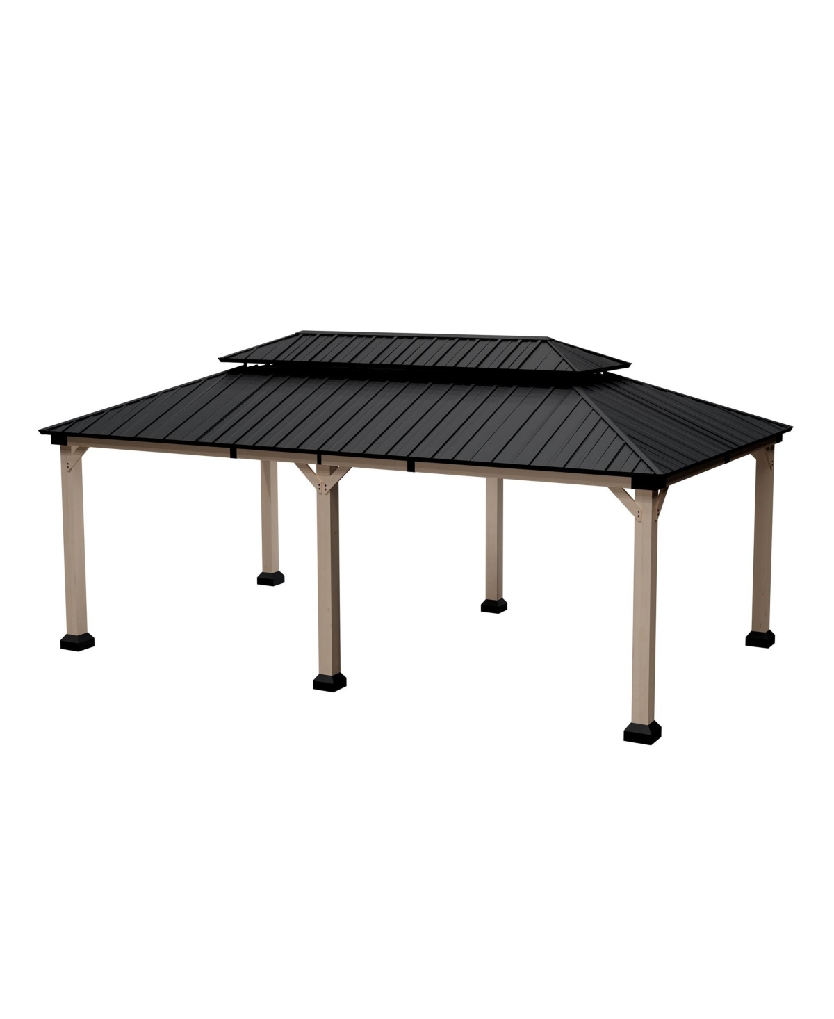12 x 20 Feet Cedar Solid Wood Frame, Galvanized Steel Double Top Gazebo - Brown+black