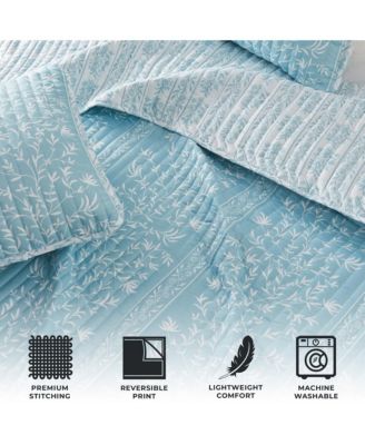 Floral Striped Microfiber Quilt Set With Shams