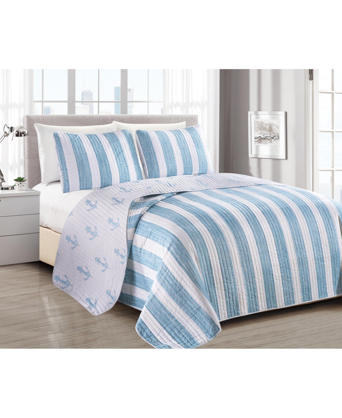 Linery & Co. Stripes & Anchors Microfiber Quilt Set With Shams