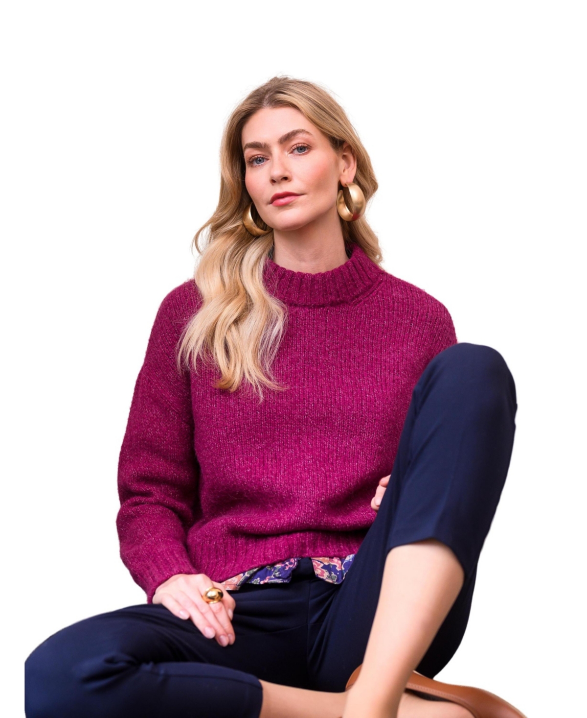 Women's Alpaca Silk Blend Crew Neck Sweater - Raspberry