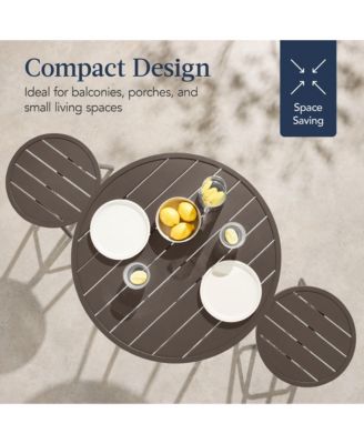 3-Piece Steel Patio Bar Height Round Bistro Set w/ Backless Stools, Slatted Design