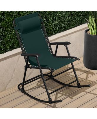 Folding Outdoor Zero Gravity Rocking Lounge Chair w/ Headrest Pillow