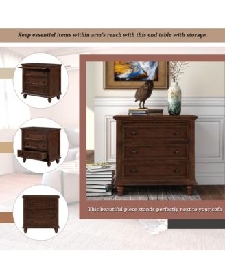1 Count 3-Drawer Storage Wood Cabinet, End Table with Pull out Tray