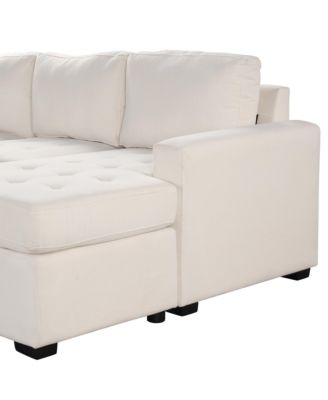 3-Piece Fabric Sectional Sofa – Pull-out Sleeper Bed, Lounge Chair, USB & Type-C Ports – Living Room/Office Furniture