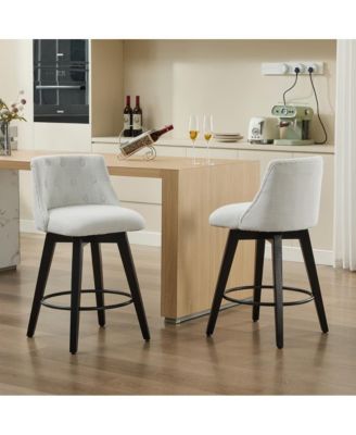  Set of 2  Linen Upholstered, Tufted Back  25" Swivel   Counter Height Stools