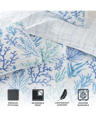 Blue Coral Microfiber Quilt Set With Shams