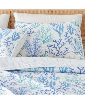 Blue Coral Microfiber Quilt Set With Shams