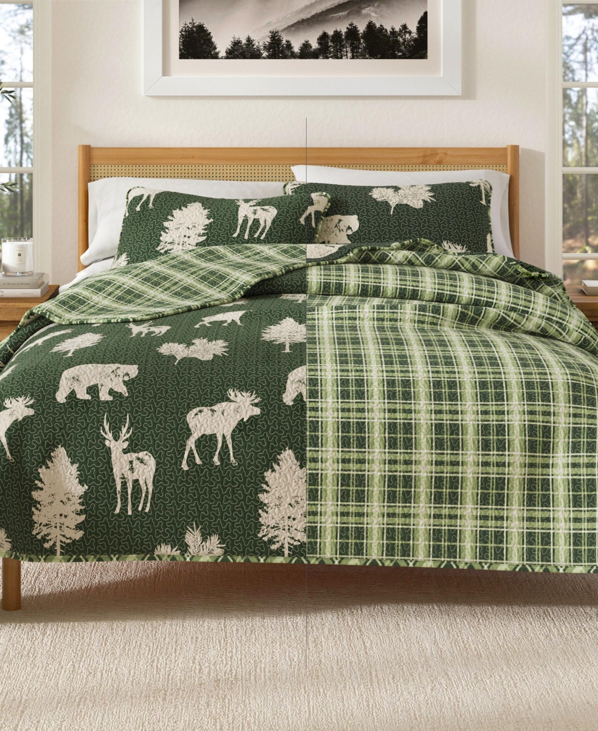 Linery & Co. Deer & Trees Microfiber Quilt Set with Shams