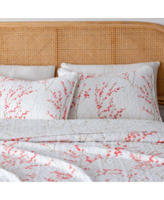 Cherry Blossom Floral Microfiber Quilt Set With Shams