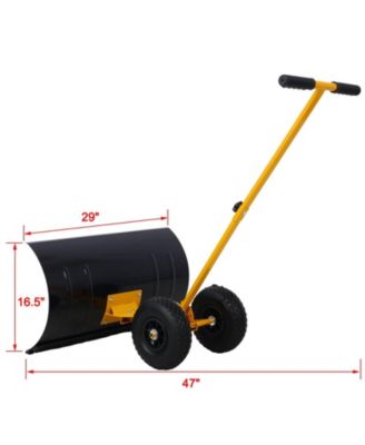 Snow Shovel with Wheels, Snow Pusher, Cushioned Adjustable Angle Handle Snow Removal Tool, 29" Blade, 10" Wheels,yellow color