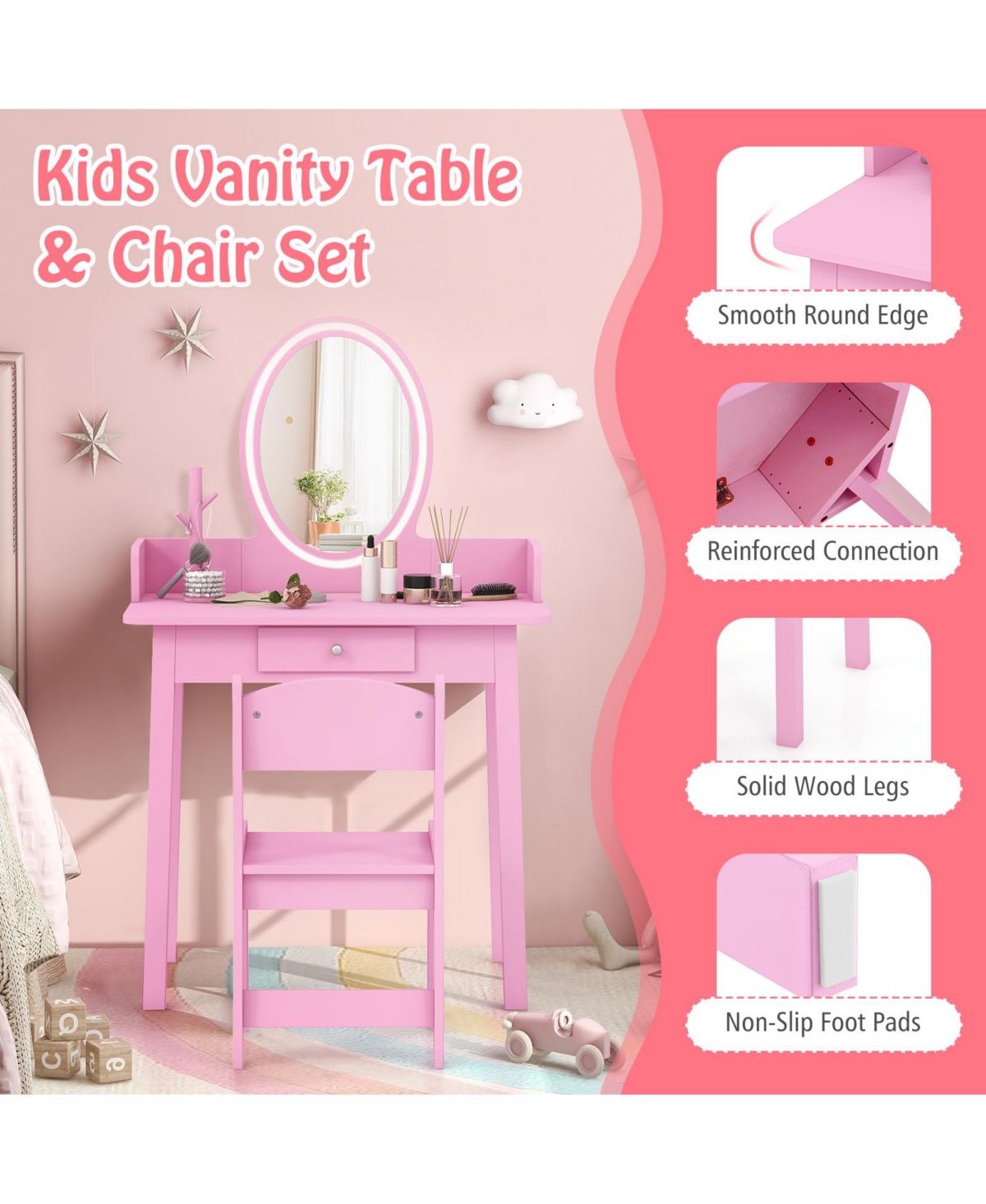 Kids Vanity Set with Lighted Mirror