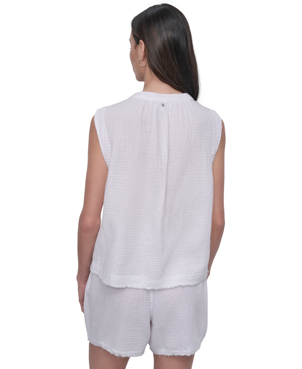 DKNY JEANS WOMEN'S SLEEVELESS DOUBLE-CREPE GAUZE CROP TOP 