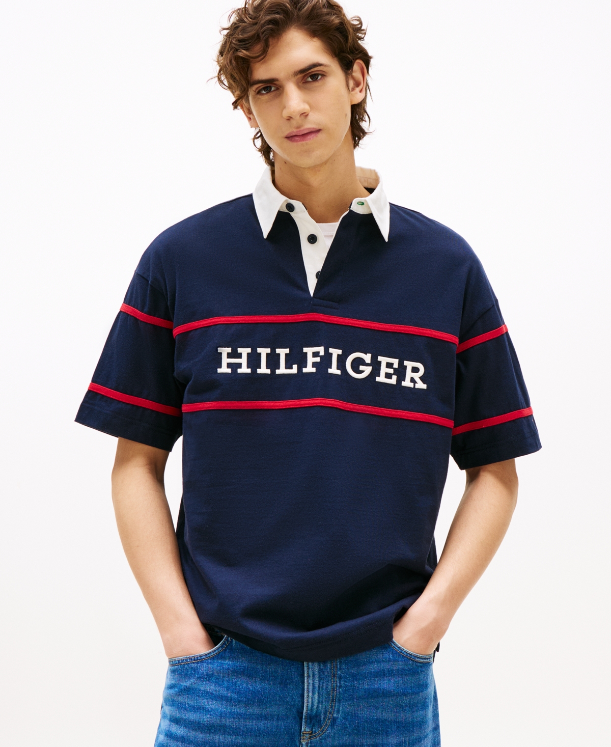 Tommy Hilfiger Embroidered Hilfiger Rugby In Blue
