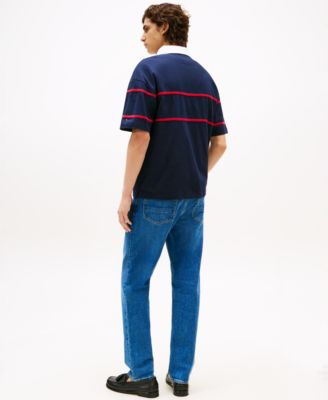 Мужская рубашка поло для регби Tommy Hilfiger в стиле Американа Колорблок с коротким рукавом