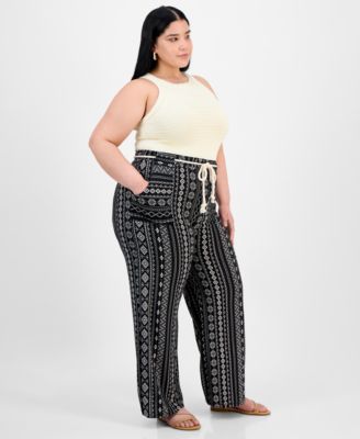 Модные эластичные брюки на веревочном поясе с принтом Derek Heart модного размера плюс