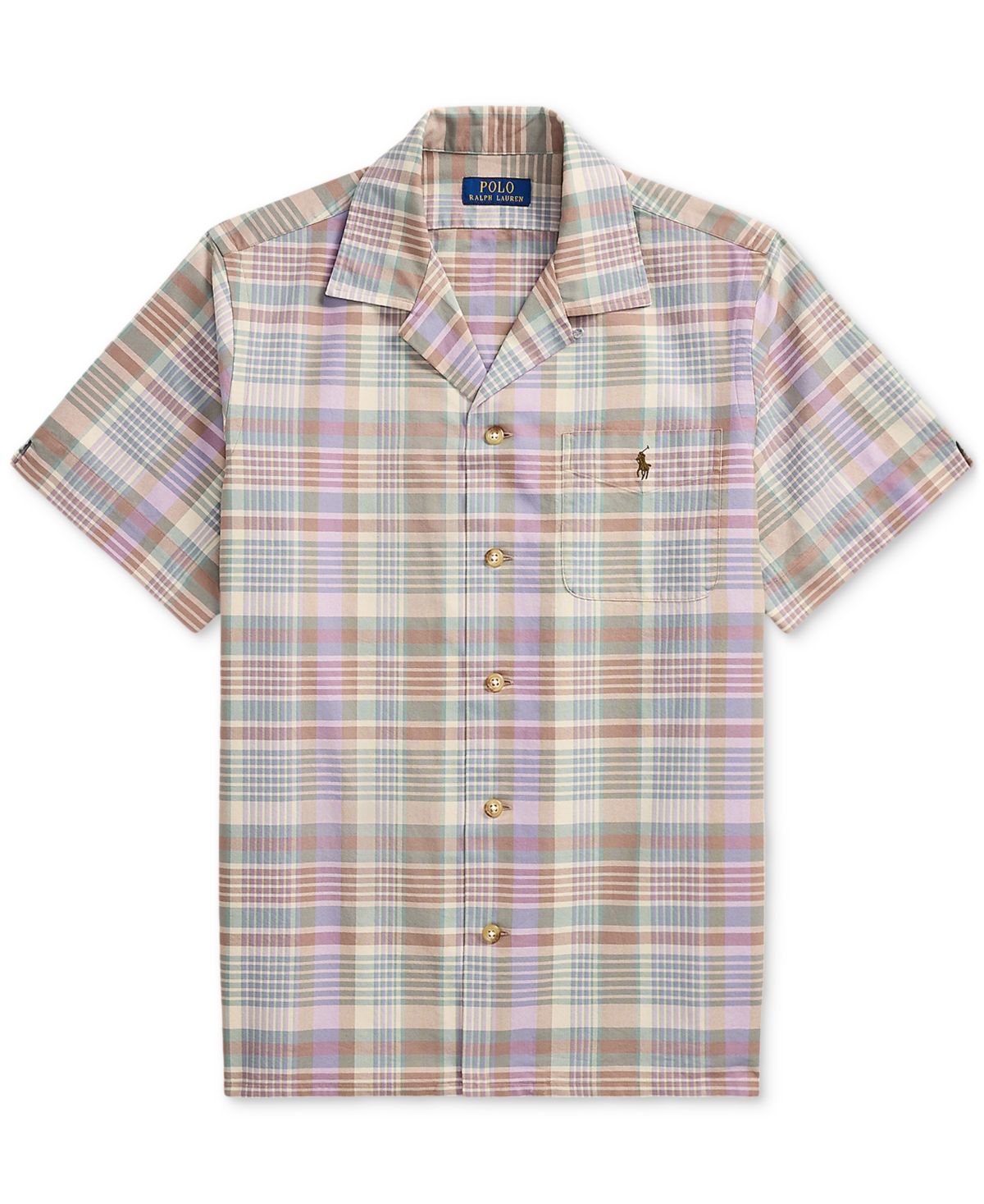 Polo Ralph Lauren Mens 6815 Khaki Green Multi Check-print Short-sleeves Cotton-poplin Shirt Xxl