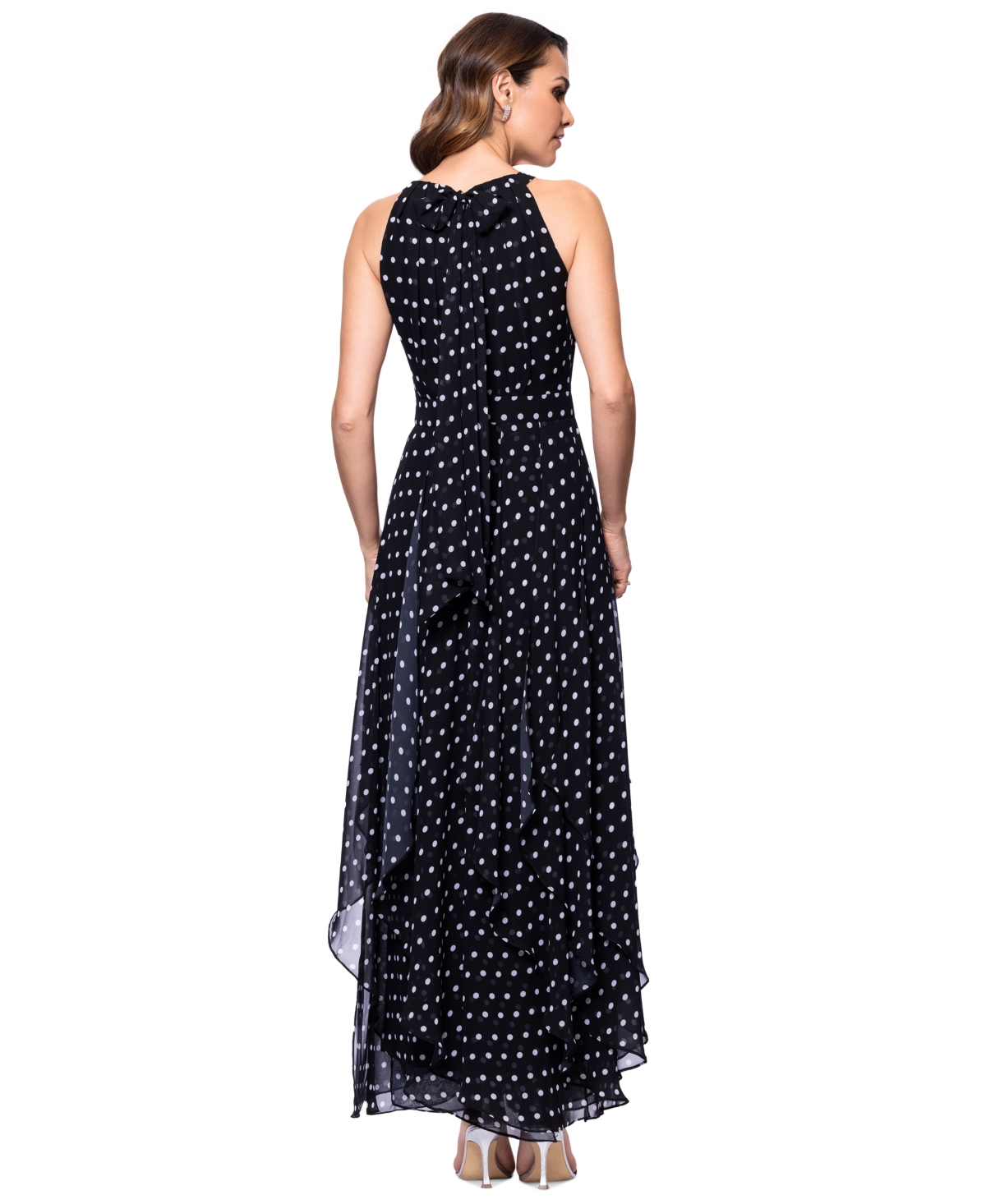 BETSY & ADAM WOMEN'S TIE-BACK POLKA DOT CHIFFON DRESS 