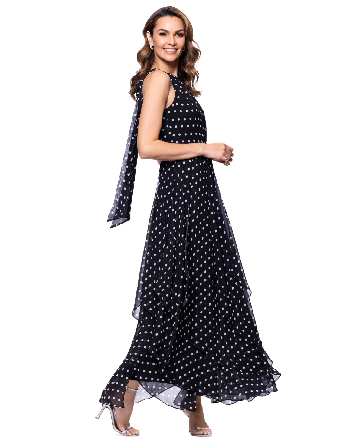 BETSY & ADAM PETITE HALTER-NECK SLEEVELESS A-LINE GOWN 