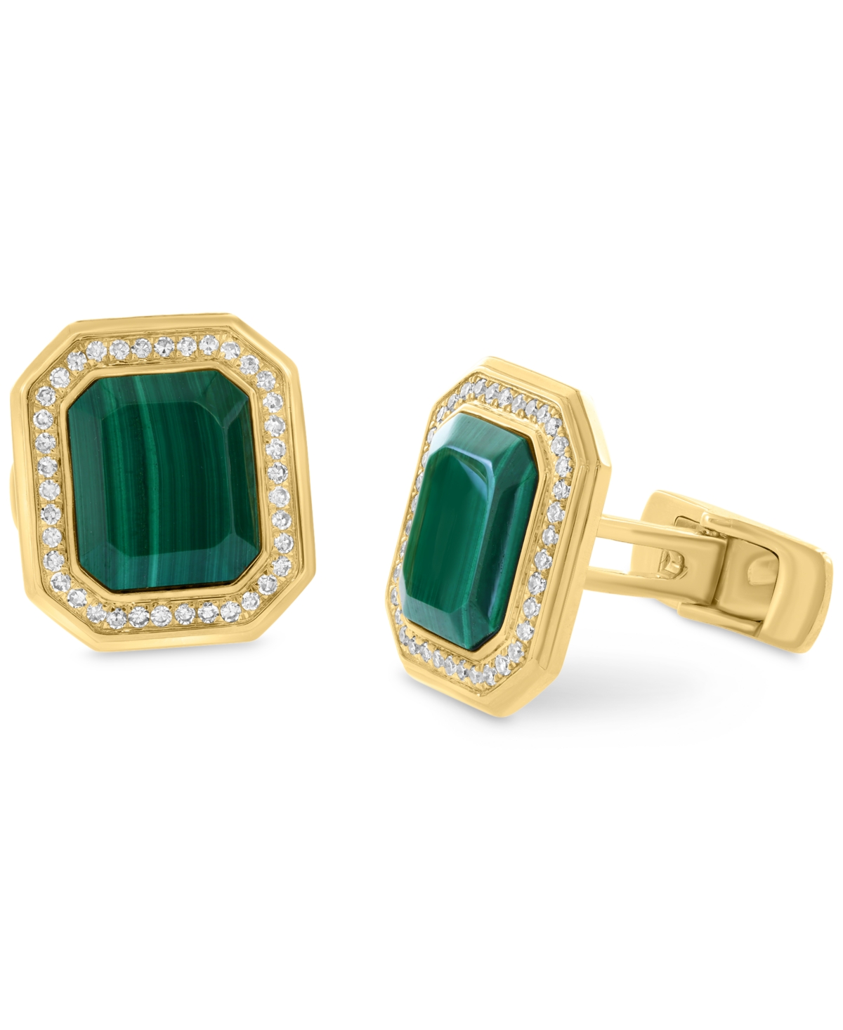 Effy Collection Effy Men's Malachite & Diamond (3/8 Ct. T.w.) Octagon Cufflinks In Gold-plated Sterling Silver
