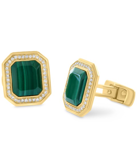 Мужские аксессуары EFFY Collection EFFY&reg; Men's Malachite & Diamond (3/8 ct. t.w.) Octagon Cufflinks in Gold-Plated Sterling Silver