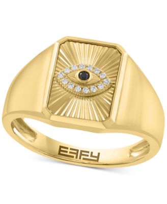 EFFY&reg; Men's Black & White Diamond Evil Eye Sunray Ring (1/20 ct. t.w.) in 14k Gold