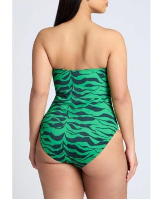 Зеленый костюм в полоску под зебру ELOQUII Plus Размера плюс