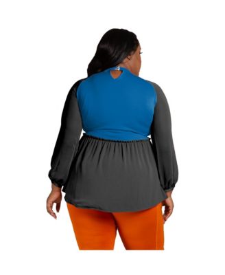 Поэтическая Справедливость Плюс размер, Имитирующий вырез горловины с рукавами-фонариками, Двухцветная туника с баской